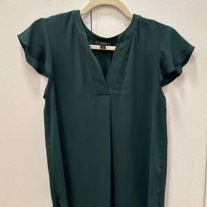 J Crew Green Short Sleeve Blouse with Ruffled Sleeves